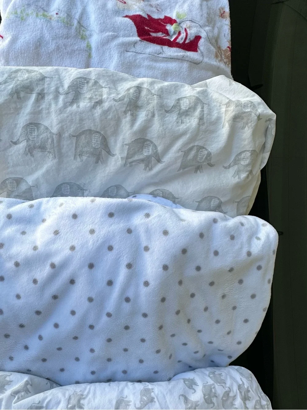 Pottery Barn Kids Baby Crib Bedding with Elephants, Polka Dot Prints & Santa